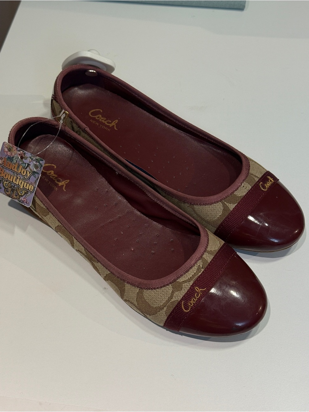Coach Burgundy & Signature Canvas Ballet Flats